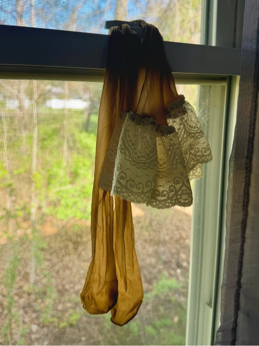 Tan Thigh High Stockings with White Lace 🐇 - Picture 2 of 4